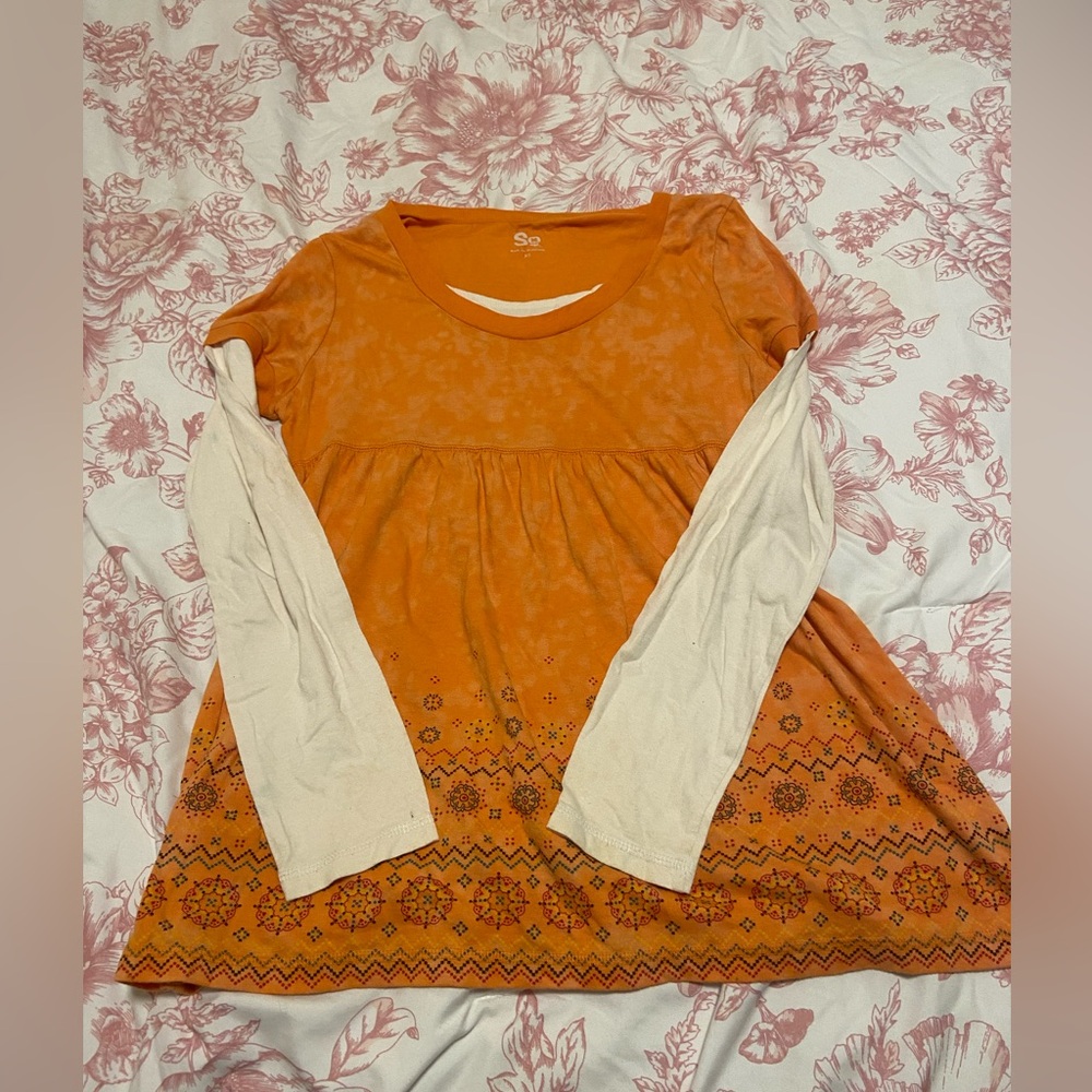SO Women's Orange and Cream Patterned Tunic